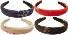 72 Wholesale Fabric Covered Headband With Assorted Color Floral Pattern.
