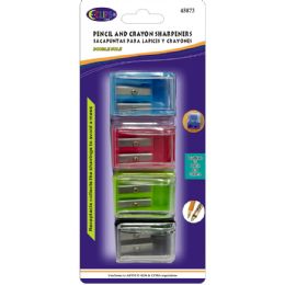 24 Wholesale Sharpeners, For Pencils & Crayons, With Receptacle, 4 Pk., Asst. Colors