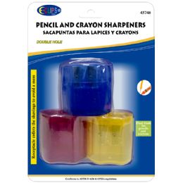 36 Wholesale Pencil & Crayon Sharpener, 3 Pk., Asst. Colors