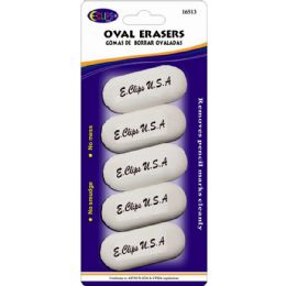 24 Wholesale Oval Shaped Erasers 5 Count - White