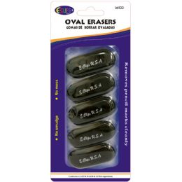 48 Wholesale Oval Shaped Erasers 5 Count - Black