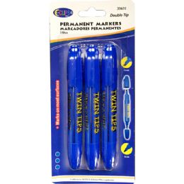 48 Wholesale Permanent Markers, Double Tip: Chisel & Bullet, 3 Pk., Blue Ink