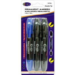 48 Wholesale Double Tip Permanent Markers - Black And Blue