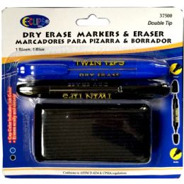 24 Pieces Dry Erase Markers Twin Tips / Eraser - Dry erase