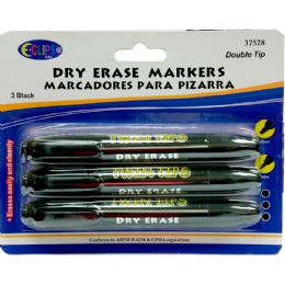 48 Wholesale Whiteboard Markers, Double Tip: Chisel & Bullet, 3 Pk., Black Ink