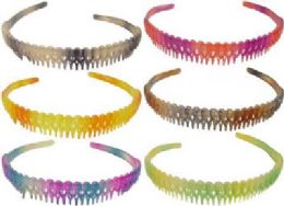 72 Wholesale Assorted Multicolor Acrylic Headband With Rainbow Pattern