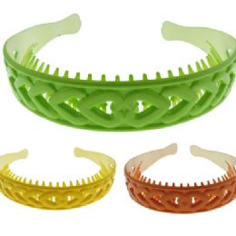 72 Wholesale Assorted Citrus Colored Acrylic Headbands With Comb Teeth And A Heart Design