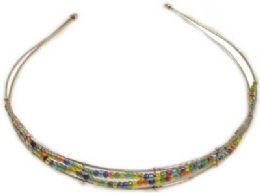 72 Wholesale Silver Wire Headband With Multicolored Beads