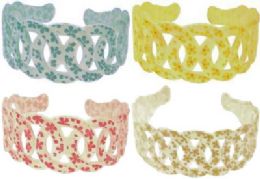 72 Wholesale Assorted Colored Acrylic Headbands With A Floral Pattern