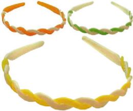 72 Wholesale Assorted Citrus Colored Acrylic Headbands With A Rope Look