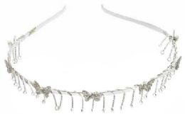 72 Wholesale Silvertone Wire Headband With Silvertone Butterflies