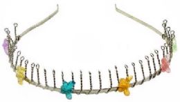 72 Wholesale Silvertone Wire Headband With Multicolor Butterflies