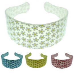 72 Wholesale Assorted Colored Acrylic Headband With Flower Print