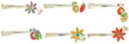 72 Wholesale Silvertone Alligator Clip With Assorted Colored Flowers