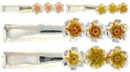 72 Wholesale Silvertone Alligator Clip With Flowers