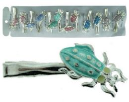 72 Wholesale Silvertone Alligator Clip With Beetles