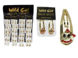 96 Wholesale Goldtone Hair Clips With A Simely Face And Bow