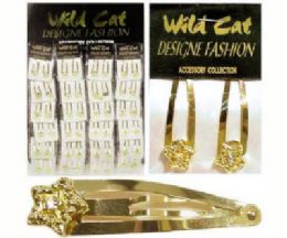 96 Wholesale Goldtone Hair Clips With Star And Rhinestone Accent