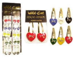 72 Wholesale Goldtone Snap Clip With Goldtone Cast Heart Enameled Om Assorted Colors