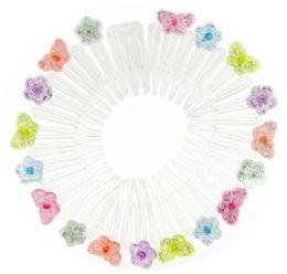 72 Wholesale Clear Acrylic Circular Hair Comb With Assorted Color Alternating Flower And Butterfly Designs