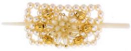 72 Wholesale Goldtone And PearL-Look Beads On A White Acrylic Hair Pick