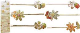 72 Wholesale Silvertone Bobby Pins With Assorted Styles And Colors Flowers On Them,