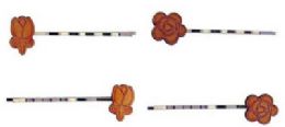 72 Wholesale Silvertone Bobby Pin With Wooden Flower On it