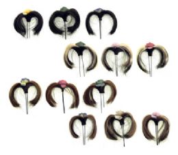 72 Wholesale Hair Pin With Short Tail Of Synthetic Hair Naturally Colored With Flower On Top