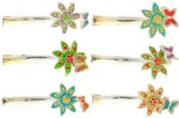 72 Wholesale Silvertone Alligator Clip, With Silvertone Flowers And Moving Butterflies