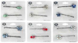72 Wholesale Gunmetal Bobby Pin, With Gunmetal Butterfly With Assorted Color Acrylic Crystals For Wings