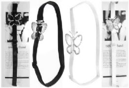 72 Wholesale Assorted Black And White Bra Strap Headband With SilveR-Tone Butterfly