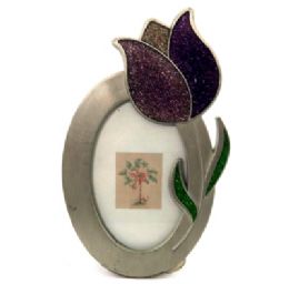6 Wholesale Small Oval Shaped Picture Frame With A Large Tulip Along The Right Side Of The Frame