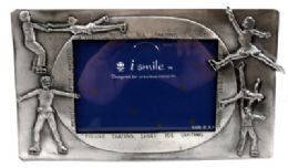 6 Wholesale Pewter Picture Frame With Images Of Figure Skaters On Each Side And Words About Figure Skating Engraved Around Where The Picture Gets Placed