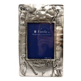 6 Wholesale Pewter Picture Frame With Golfers In Different Poses On Each Corner Of The Frame And The Words "hole In One" Engraved Around The Inside Of The Frame
