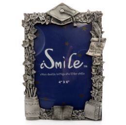 6 Wholesale Pewter Picture Frame With Vines Around Entire Frame Along With School Essentials And A Graduation Cap On The Top Center Of The Frame P