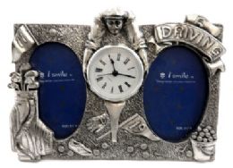 10 of Dual Picture Frame Made Of Pewter With Assorted Golf Designs And A Clock In The Center