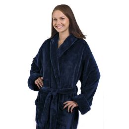 4 Pieces Tahoe Fleece Shawl Collar Robe In Navy Blue - Bath Robes