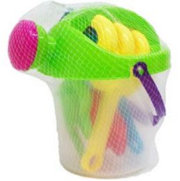 12 of 8.5" Beach Toy Bucket W/acss In Pegable Net Bag, 2 Assrt