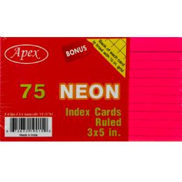60 Wholesale Index Cards, 3x5, 75 Pk, Neon Colors, Ruled