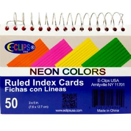48 Bulk Spiral Index Cards, 3x5, 50 Ct. Neon Colors, Ruled
