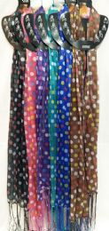 48 Wholesale Light Weight Scarves Solid Color With Polka Dots Fringe