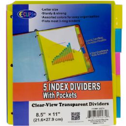 48 Wholesale Poly Tab Dividers With Pocket, 5pk, In Display