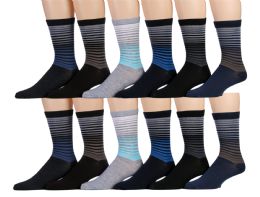 120 Wholesale Mens Striped Fashion Dress Socks, Cotton Size 10-13