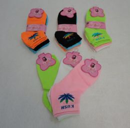 60 Wholesale Ladies Ankle Socks With Kush Printed On Rib