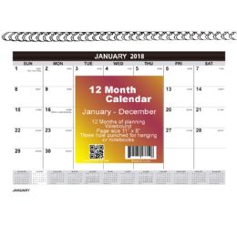 48 Bulk 2018 12 Month Spiral Wall Calendar, 8x11, Month Per Page