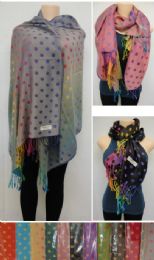 36 Wholesale Fashion Pashmina Scarf With FringE--Color Fade Polka Dots