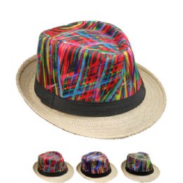24 Wholesale Multicolor Hawaiian Style Trilby Fedora Hat Set