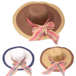 24 Wholesale Floppy Wide Brim Ribbon Knot Woman Sun Hat
