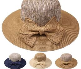 24 Wholesale High Quality Elegant Bow Tie Woman Straw Hat