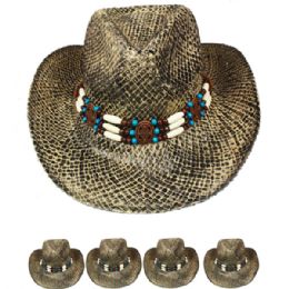 24 Wholesale Shapeable Black Kids Cowboy Hat With Beaded Band